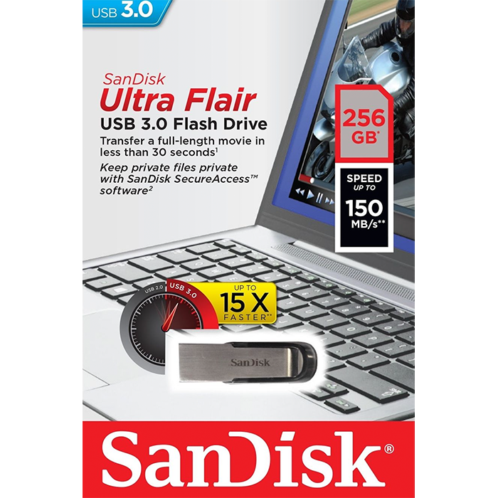 256GB Sandisk Ultra Flair USB3.0 flash drive – SDCZ73-256G
